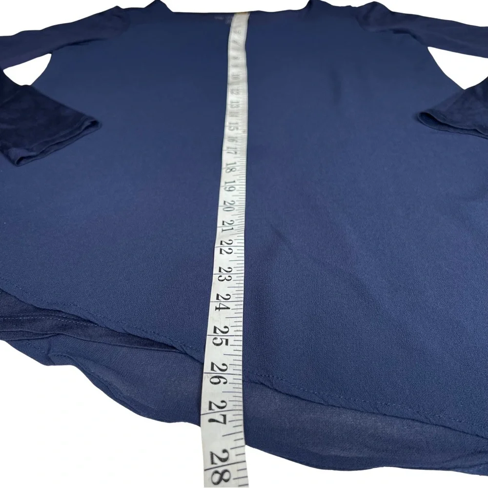 Chico’s Knit Woven Tunic Long Sleeve Asymmetrical Hem Navy Blue Small 570215863 - Picture 9 of 13